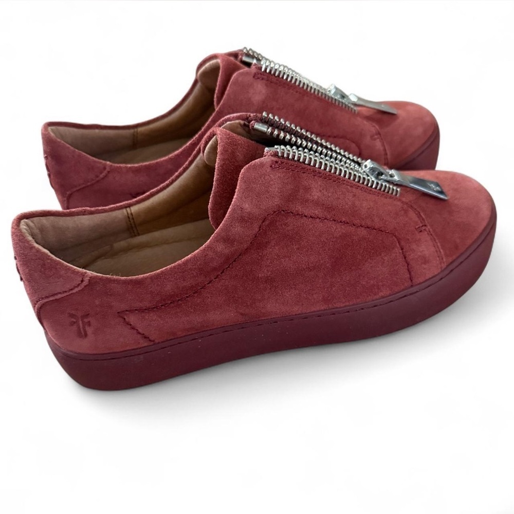 Frye Lena Zip Low Sneakers Red Suede Leather | Size 6M | MSRP $228 - Picture 5 of 8
